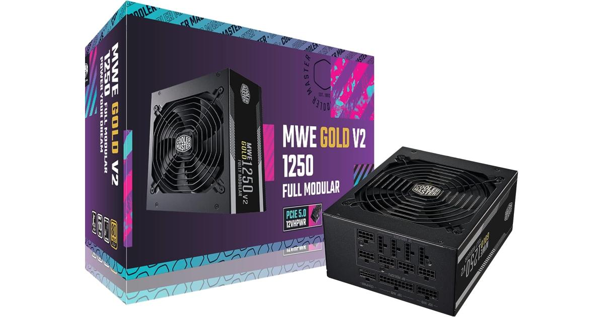 Cooler Master MWE Gold 1250 V2 ATX3.0 وحدات كاملة 1250 وات 80+ Gold هادئة 140 مم FDB Fan 2 موصلات EPS مرونة عالية في درجات الحرارة