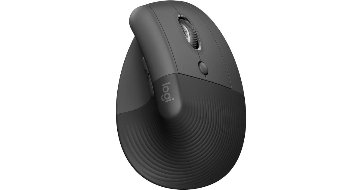 لابتوب Logitech NEW Lift Vertical Ergonomic Mouse Wireless, Bluetooth Quiet clicks 4 buttons For Windows/macOS/iPadOS, , PC , Graphite