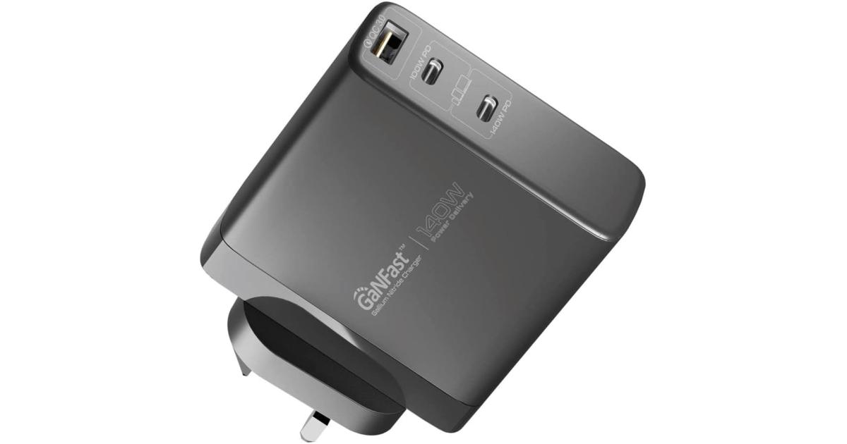 شاحن Promate GaNCharge-140W 140W USB-C GaN with 140W Type-C Power Delivery 100W USB-C 3.0 Port 30W QC 3.0 USB Port - Black