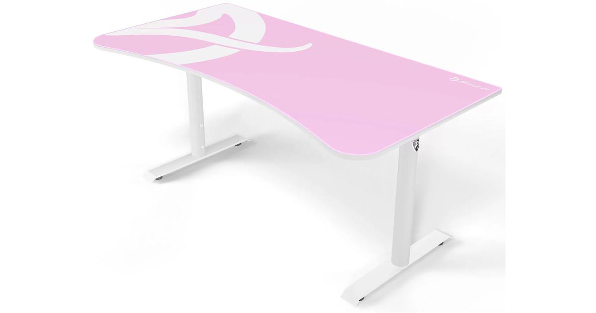 شاشة Arozzi Arena Ultrawide Curved Gaming Desk Water ResistantMat Custom Mount Cable Management - Pink