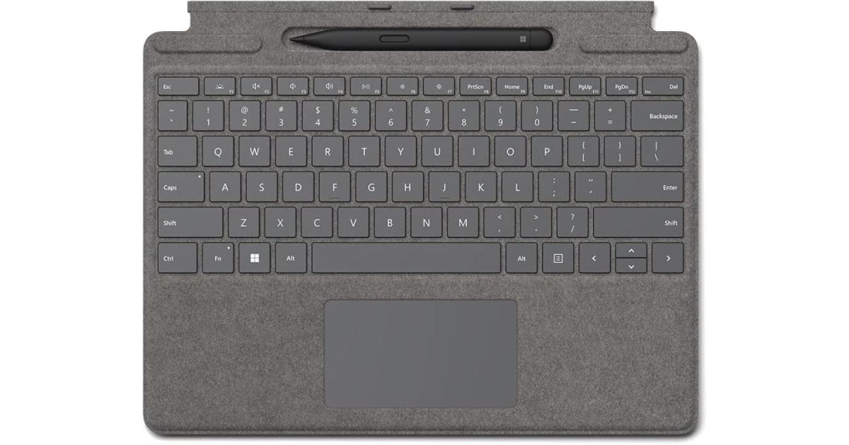 كيبورد Microsoft Surface Pro Signature & Slim Pen 2 Compatible With Surface Pro 8 / Pro X English Layout - Platinum
