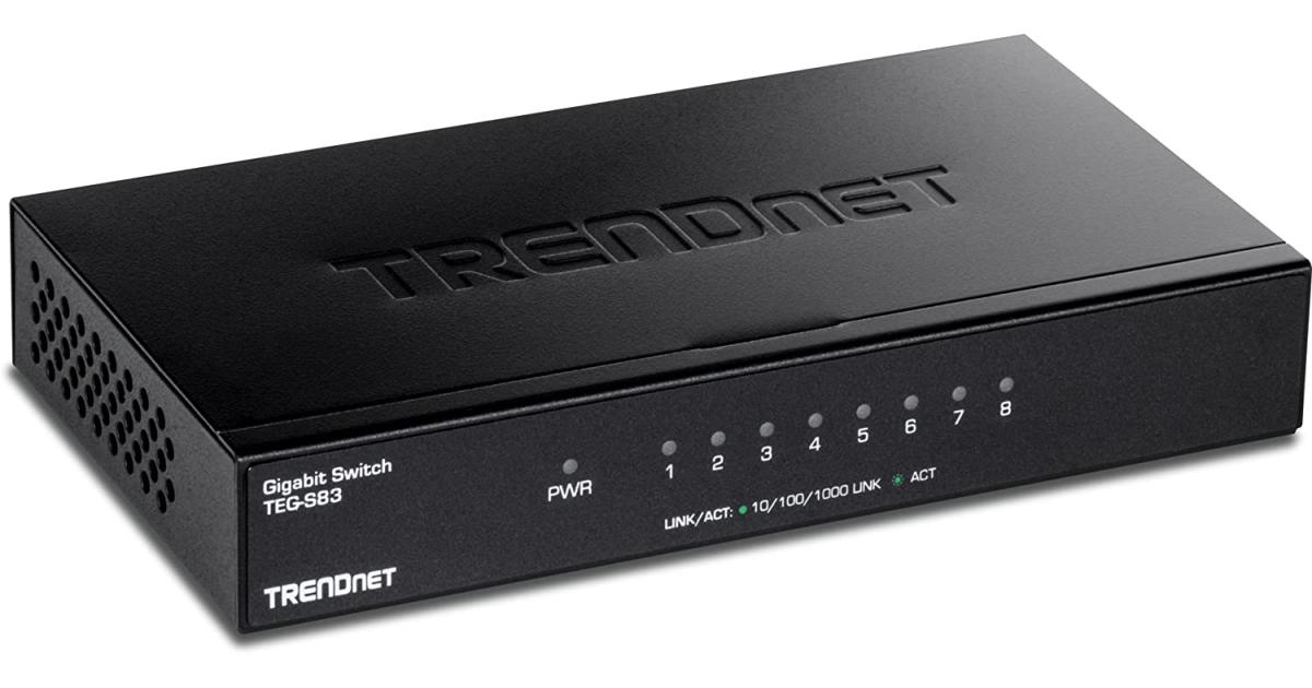 TRENDnet TEG-S83 8-Port Gigabit Desktop Switch RJ-45 Ports 16Gbps Switching Capacity Fanless Design Metal Enclosure - Black