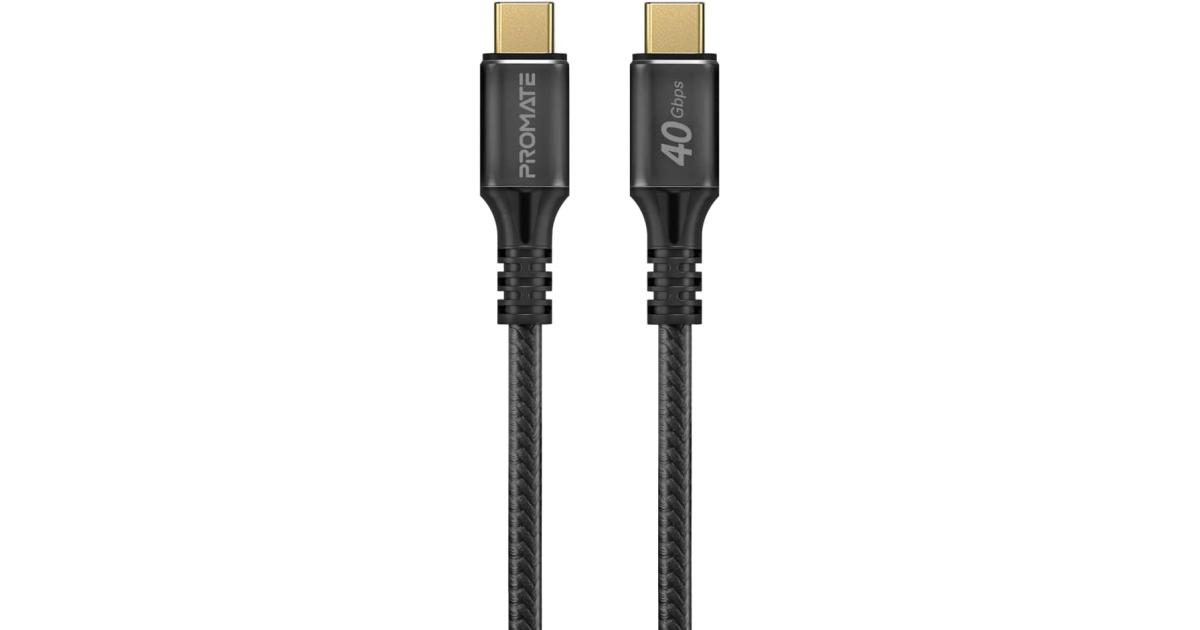 Promate PowerBolt240-2M USB-C Cable Ultra-Fast 240W Power Delivery Thunderbolt 3 w/ 8K Display Nylon Braided 2M Cord & 40Gbps Transfer Speed - Black
