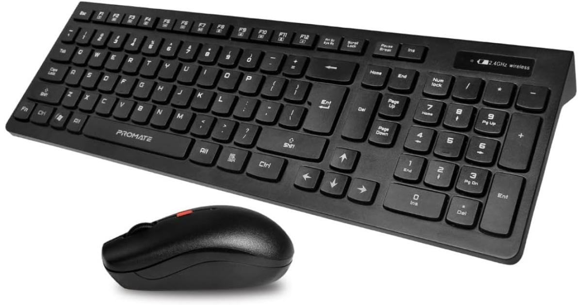 كيبورد لاسلكي Promate ProCombo-12 & Mouse Combo Sleek Nano USB Receiver Spill-Proof Design 12 Media Keys Arabic / English