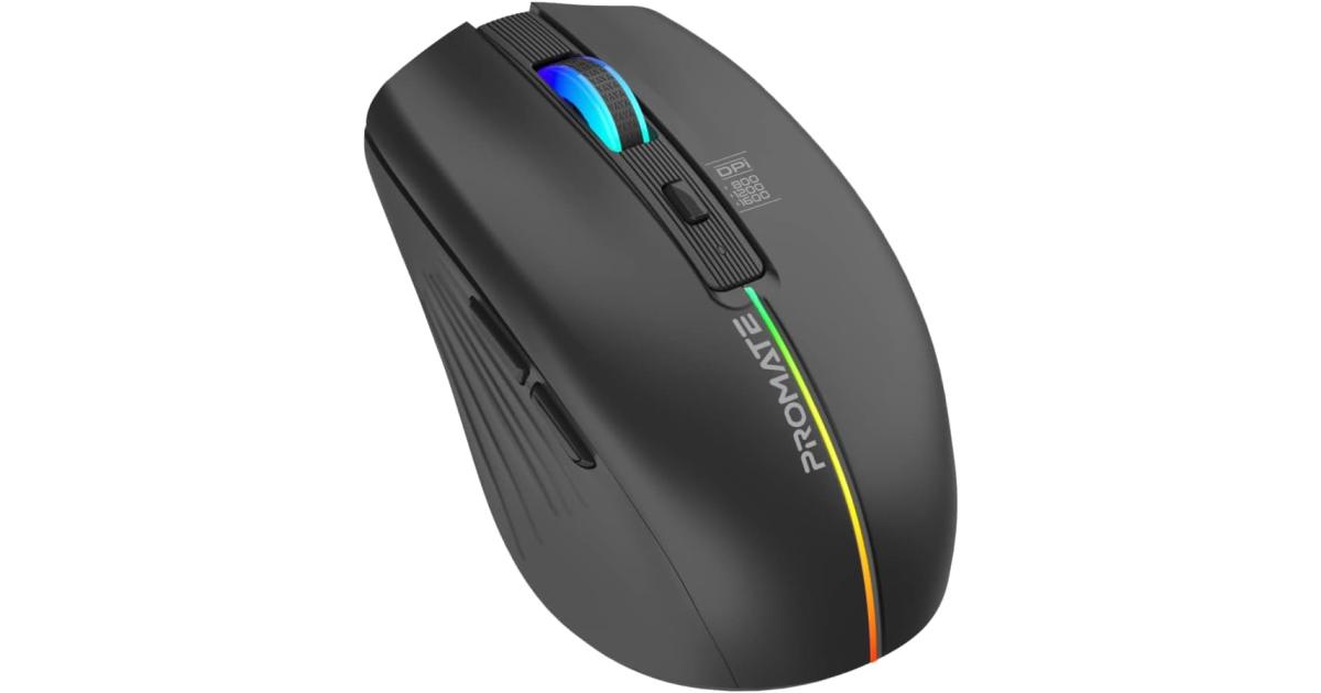 ماوس لاسلكي Promate KITT 500mAh Rechargeable LED Backlit Mice w/ 6 Functional Buttons RGB Modes - Black