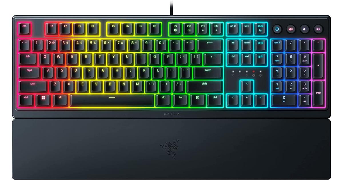 Razer Ornata V3 Gaming Low-Profile Keys Mecha-Membrane Switches 10-Zone RGB Lighting Spill-Resistant Magnetic Wrist Wrest - Black