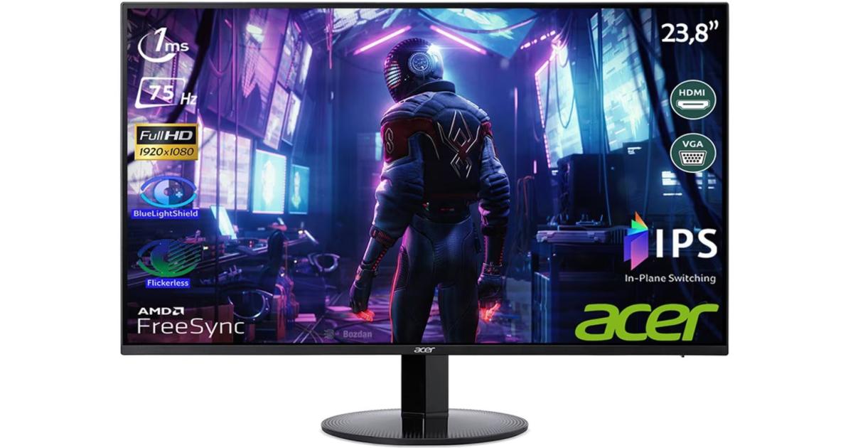 Acer SB241YBI 24” IPS Full HD 75Hz 1ms VRB Ultra-Thin Zero-Frame AMD Radeon FreeSync HDMI Port & VGA Port - Black