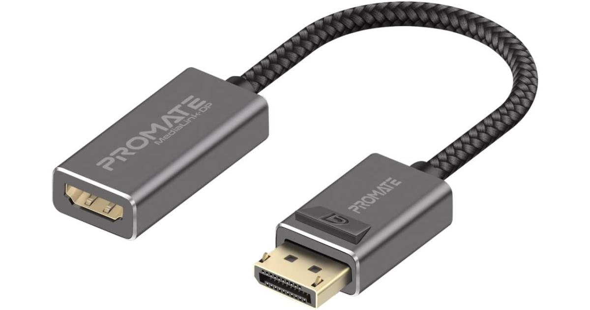 Promate MediaLink-DP DisplayPort to HDMI Adapter with Gold Platted Connectors Nylon Cable Uni-Directional Display