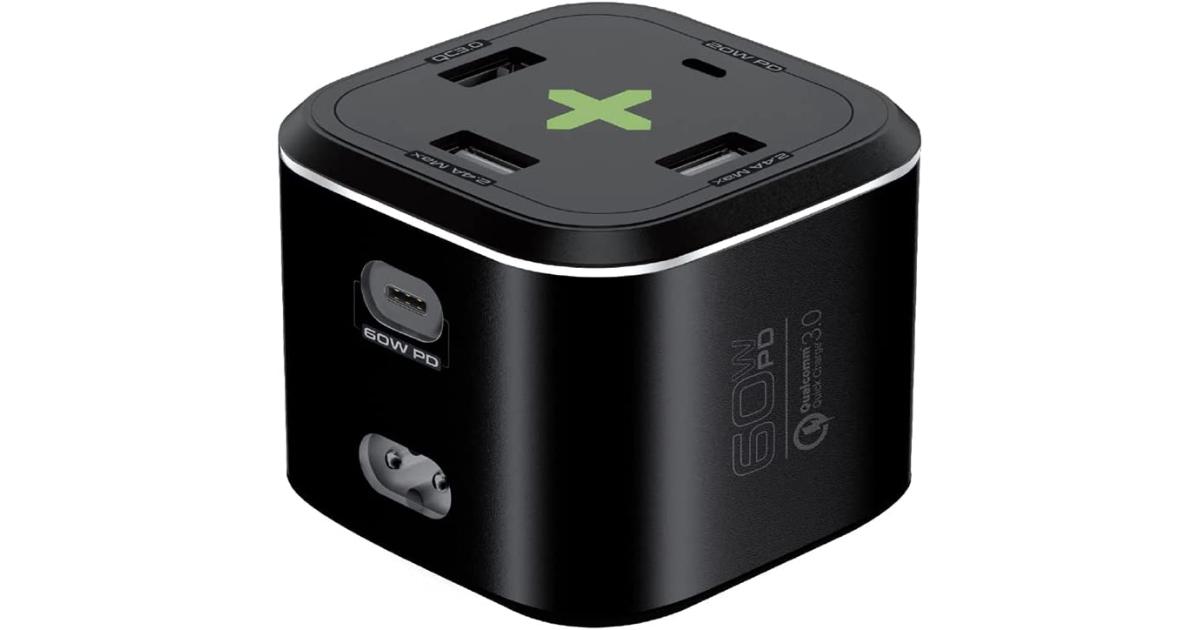 Promate PowerCube-PD80 USB-C Charging Station Multi-Port 60W/20W Dual USB-C 2.4A Dual USB & Quick Charge 3.0 Ports