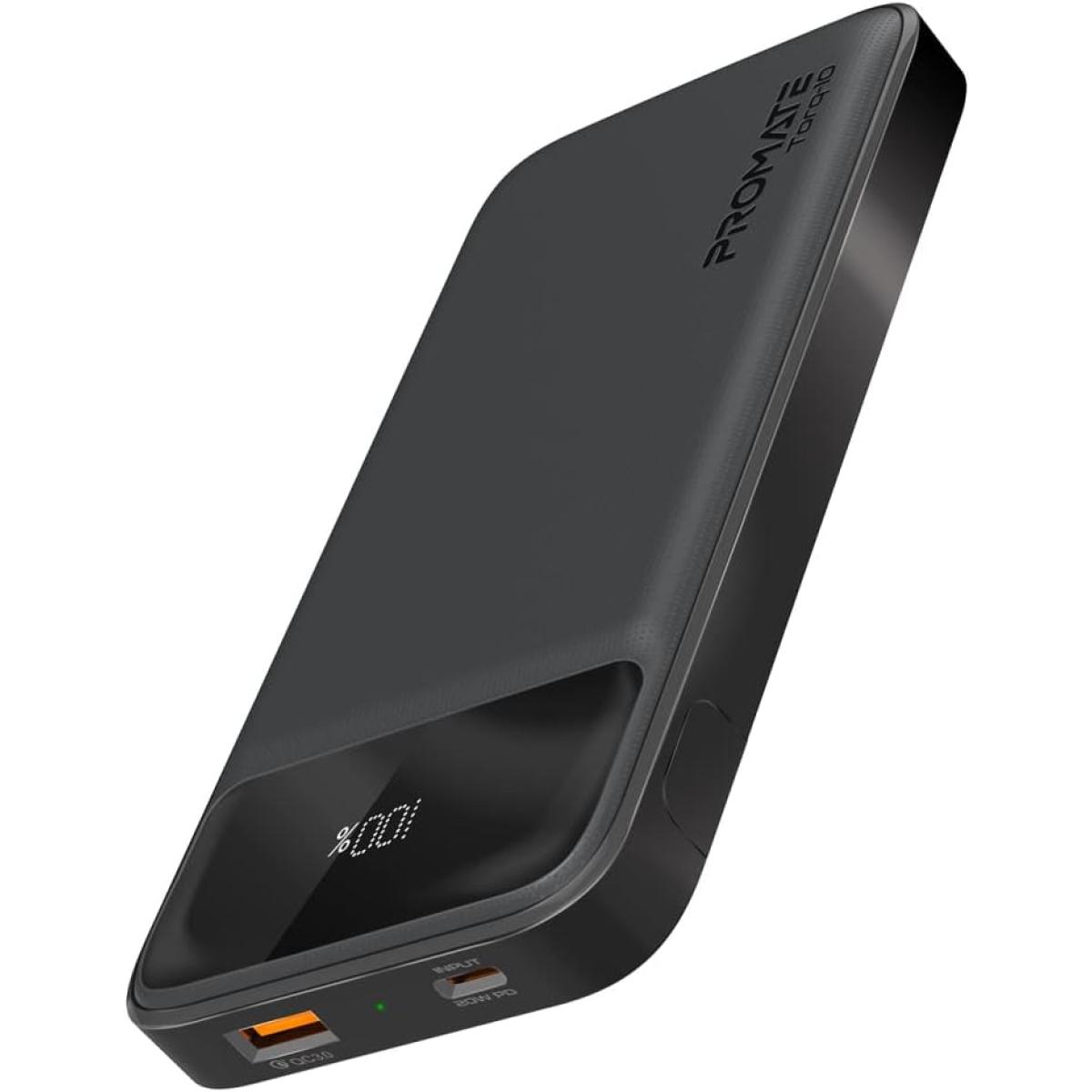 باور بنك (شاحن متنقل) Promate Torq-10 10000Mah ,Ultra-Slim with 20W USB-C Power Delivery Port, Black