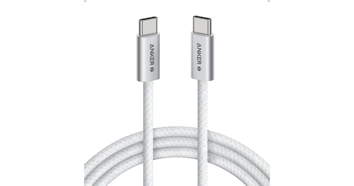 كابل Anker Zolo 240W USB Type-C إلى USB Type-C، كابل شحن سريع من النوع C مضفر وخالي من الأوساخ بطول 1.5 متر - أبيض