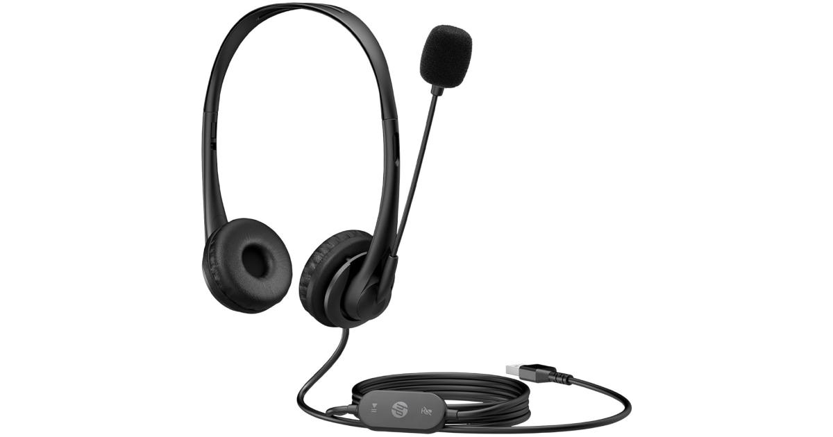 لابتوب HP Stereo USB G2 Noise-Cancelling Mic with Vegan Leather Earcups, Flexible 3.5Mm Audio Jack, /Pc/Office/Home Use, in-Line Volume Control