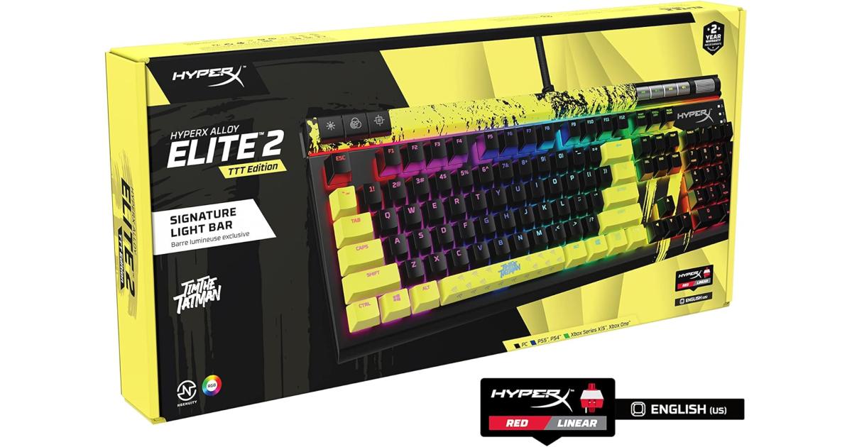 HyperX Alloy Elite 2 100% Mechanical 80M Keypresses Anti-ghosting 100% Onboard Memory 3 Profiles Key Rollover N-Key Mode Red Linear Switches TimTheTatman Edition
