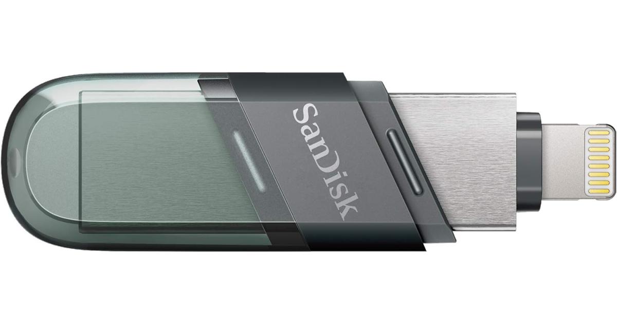 SanDisk 128GB iXpand Flash Drive Flip 2-in-1 Flash Drive w/ Lightning & USB Type-A Connectors Password-Protect Easily Free up Space Your iPhone - Sea Green