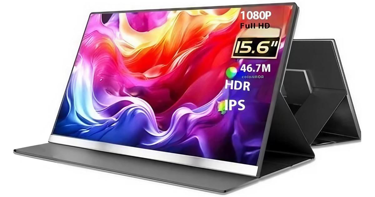 شاشة V2COM P4 15.6" IPS Full HD Extender Dual Screen Portable w/ HDMI & USB C Port Anti-Glare Built In Speakers & Protective Case