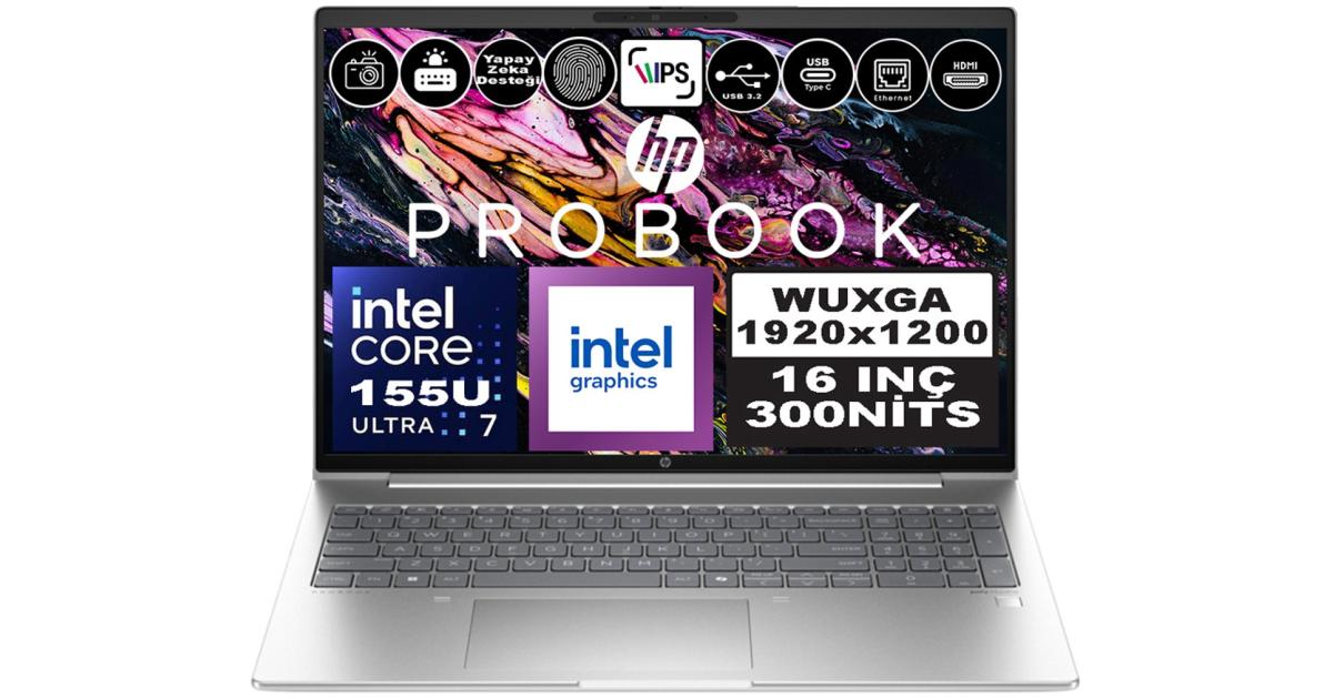 HP ProBook 460 G11 (2024) Intel Core Ultra 7 155U 12-Core For Everyday Business Performance Protected by HP Wolf Security W/ DDR5 Memory & 16" IPS Display - Pike Silver