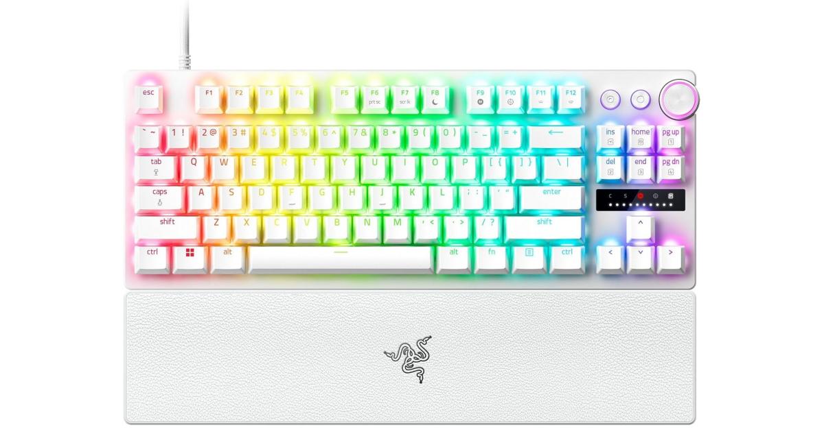 Razer Huntsman V3 Pro TKL Esports Analog Optical Switches Rapid Trigger & Adjustable Actuation Media Keys & Dial Doubleshot PBT Keycaps Wrist Rest - White