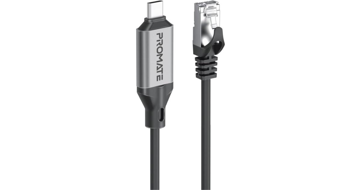 Promate Clink-RJ45 Ultra-Fast Ethernet to USB-C Adapter Cable with 1000Mbps RJ45 Input 5M Tangle-Free Cable Seamless USB-C 3.2 Output for High-Speed Internet