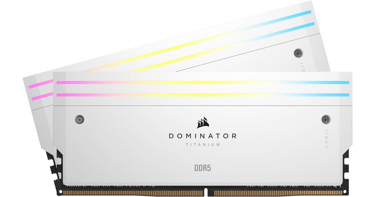 رام CORSAIR Dominator Titanium RGB 32GB (2 x 16GB) 288-Pin PC DDR5 6000 (PC5 48000) Desktop Memory - White