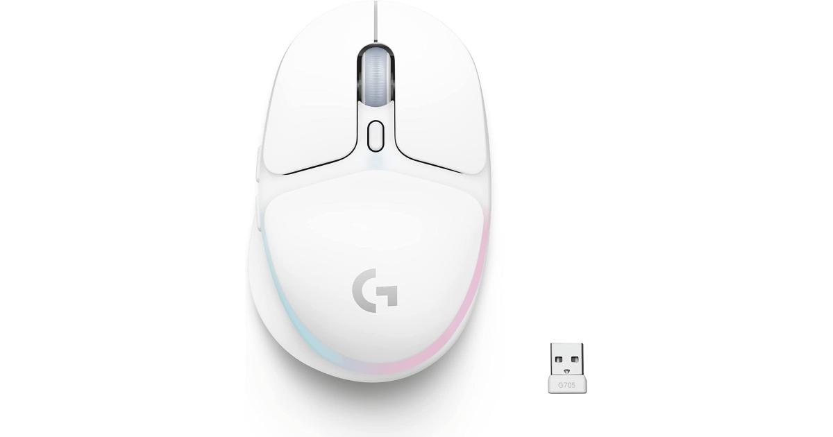 لابتوب Logitech G705 Wireless Bluetooth Customizable LIGHTSYNC RGB Lighting Lightspeed Lightweight 8,200 dpi 40-hr battery PC/Mac/ - White Mist