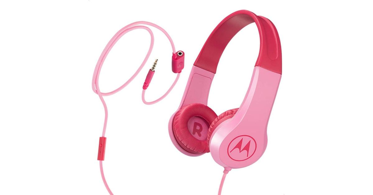 سماعات Motorola Squads 200 Kids Wired Anti-Allergic Cushion Enhanced Bass In-Line Mic & Voice Assistant Compatible with 3.5mm Aux - Pink