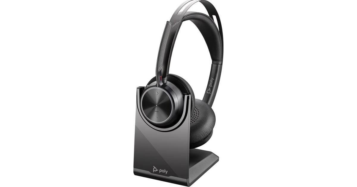 Poly Voyager Focus 2 Microsoft Teams Certified USB C & Bluetooth Active Noise Canceling For PC/Mac/Mobile Headset w/ charging stand & USB-C/A Adapter