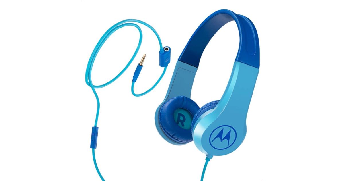 سماعات Motorola Squads 200 Kids Wired Anti-Allergic Cushion Enhanced Bass In-Line Mic & Voice Assistant Compatible with 3.5mm Aux - Blue