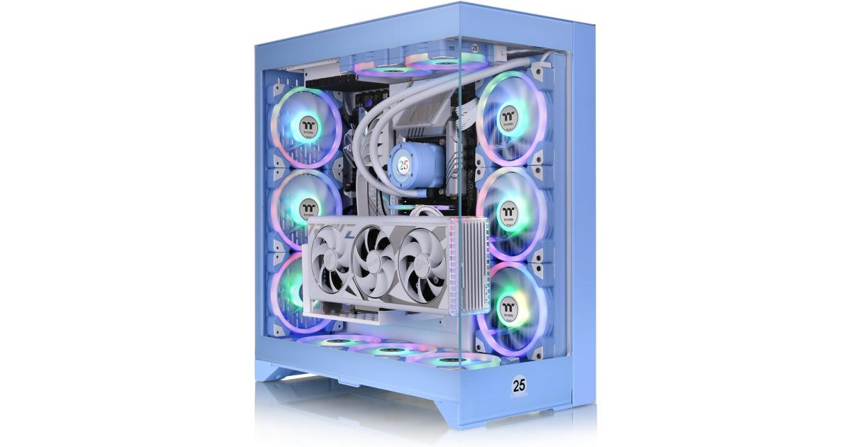 كرت شاشة Thermaltake CTE E600 MX E-ATX Case Centralized Thermal Efficiency Design 3Way Floating Mounting Bracket W/ 400mm PCIe4 Riser Cable - Hydrangea Blue