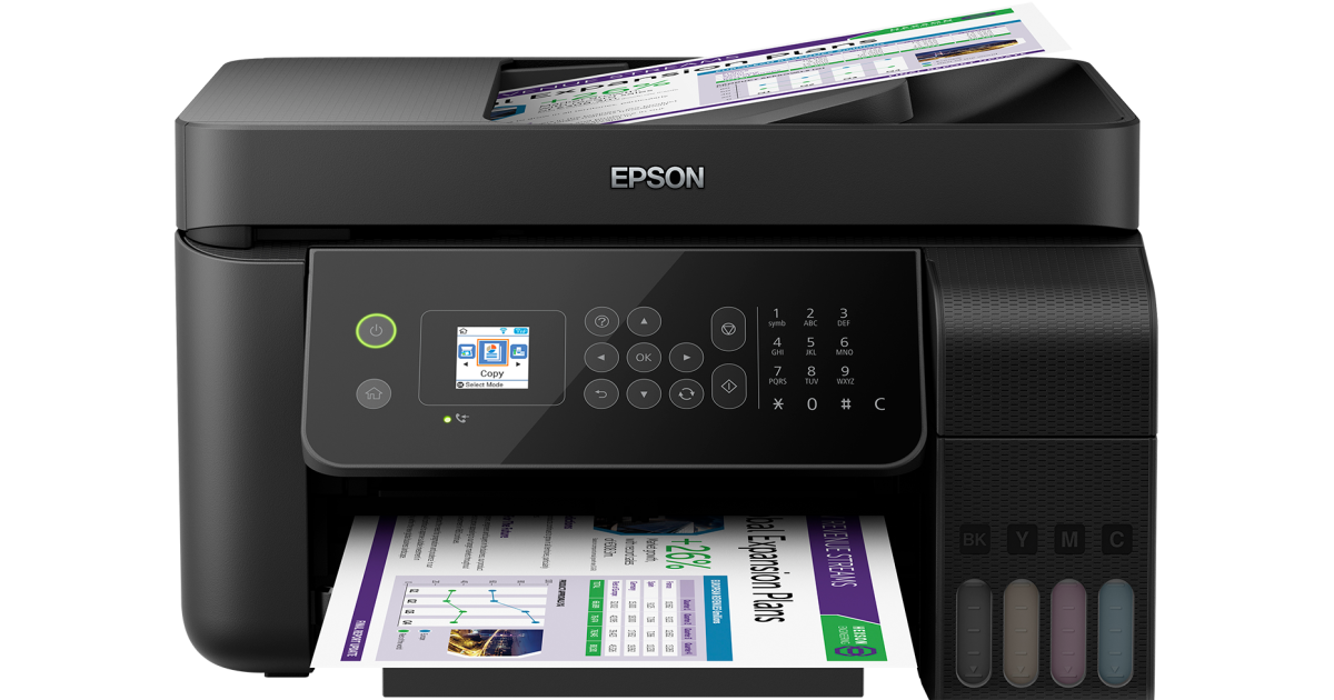 طابعة Epson EcoTank L5190 4-in-1 Cartridge-Free (Print, Scan, Copy, Fax), 33ppm, Yield up to 8,100 Black / 6,500 Color Pages, Wi-Fi & Ethernet, ADF