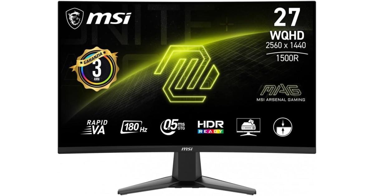 MSI MAG 27CQ6F 27" Curved 1500R VA Rapid QHD 2K 180Hz 0.5ms HDR Ready Frameless Night Vision Less Blue Light w/ 2 x HDMI & DisplayPort - Black