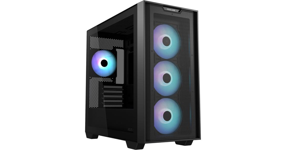 كيس كمبيوتر ASUS A21 Plus Mini Tower Mesh Support Hidden Connectors 360mm Radiators Ample Cable Management w/ 4x ARGB Fans - Black