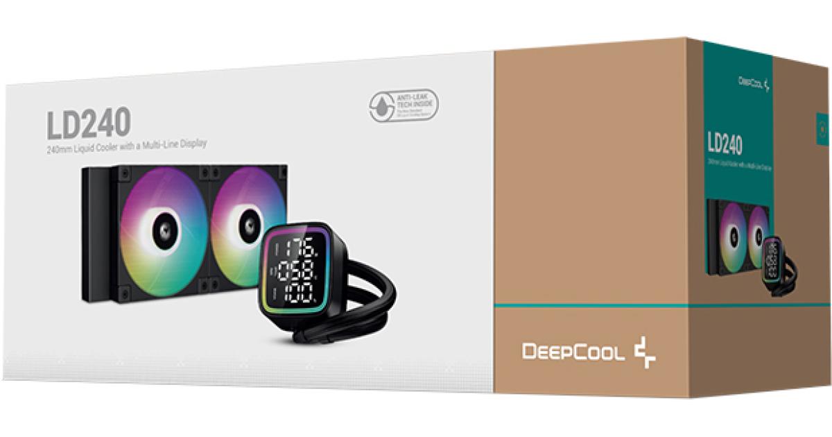 معالج DeepCool LD240 Liquid Cooler 240mm 5th Gen Pump 3400 RPM AIO Real-time Status Screen Anti-Leak ARGB Fans & Dual Gradient Halo Effect Mirror