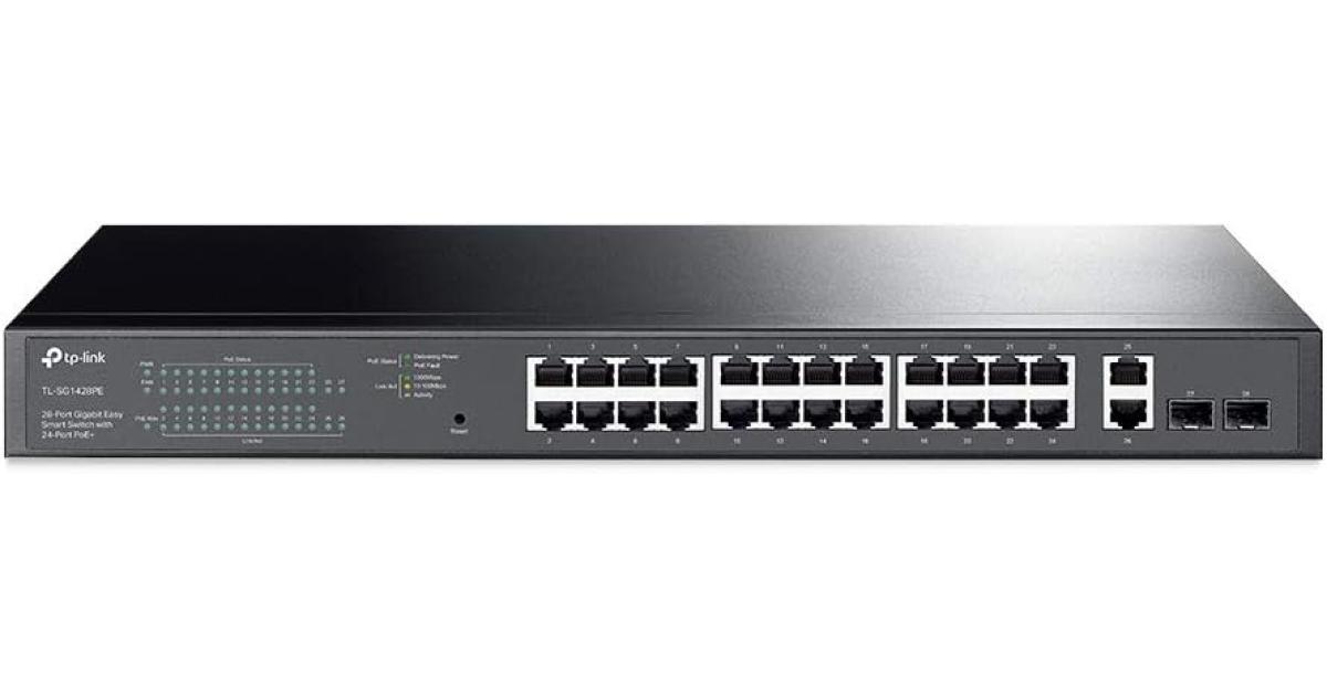 TP-Link TL-SG1428PE 28-Port Gigabit Easy Smart PoE Switch 24-Port PoE+ 2-SFP Slots 250W PoE Auto Recovery VLAN for Security Metal Casing