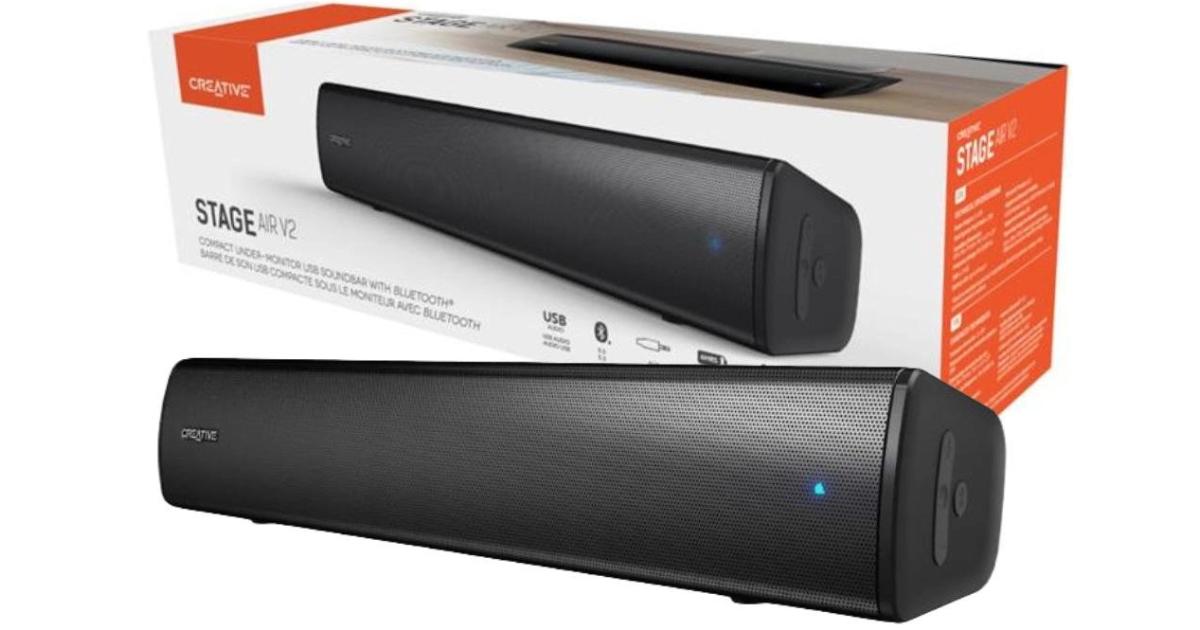 Creative Stage Air V2 USB Soundbar 6 Hours Battery Bluetooth 5.3 Dual-Driver & Passive Radiator Compatible with Nintendo & PS5