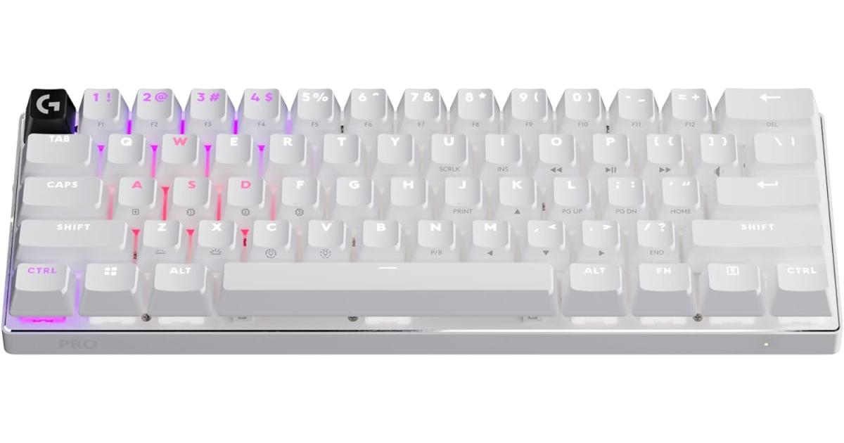 Logitech G PRO X 60 LIGHTSPEED Wireless Ultra Compact TKL 60% Mechanical LIGHTSYNC RGB Dual-Shot PBT Keycaps GX Optical Tactile Switches - White