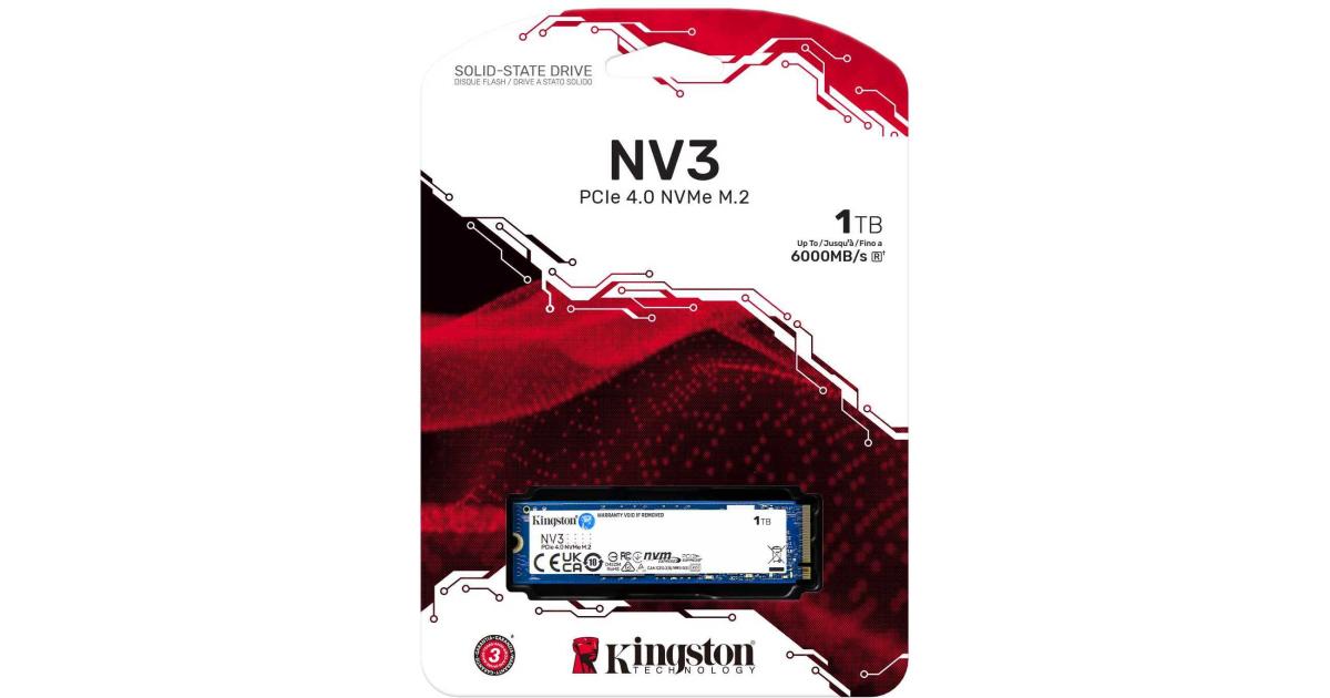 وحدة تخزين SSD داخلية Kingston NV3 1TB M.2 2280 NVMe PCIe Gen 4x4 Up to 6000 MB/s