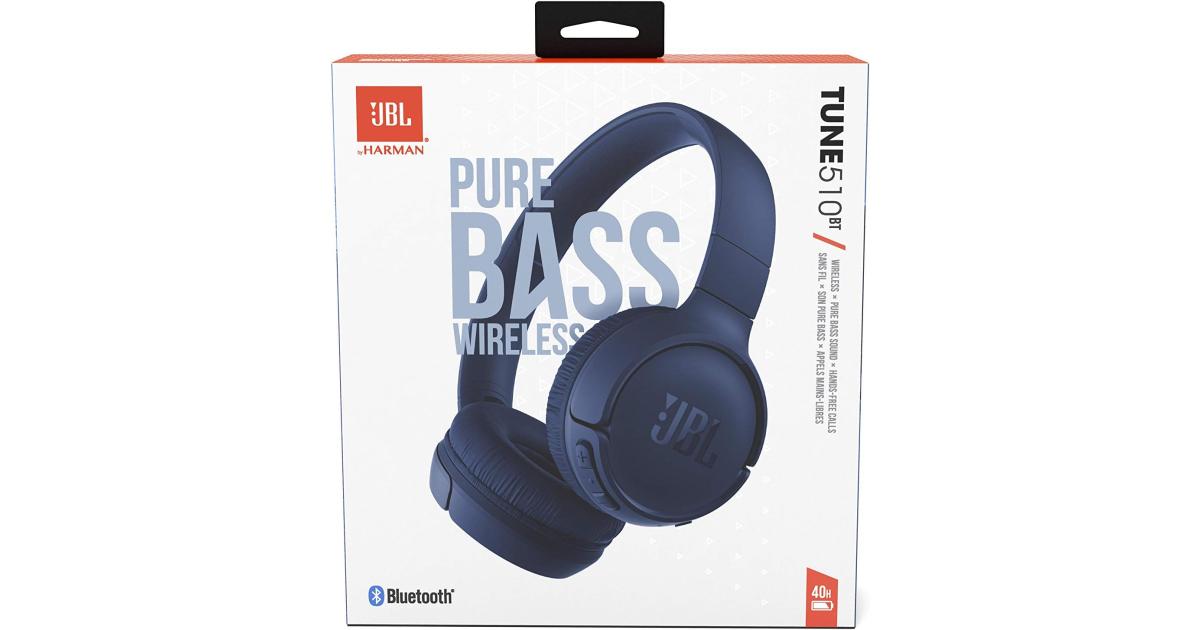 سماعات JBL Tune 510BT Bluetooth 5.0 On-Ear with JBL Pure Bass Sound & Hands-Free Calls 40-Hour Battery Life - Blue