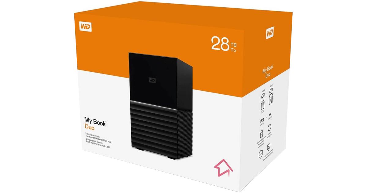 هارديسك WD My Book Duo 28TB Two-Bay Desktop External RAID-0 (2x14TB) USB 3.0 & Type-C w/ Password Protection & Auto Backup Software
