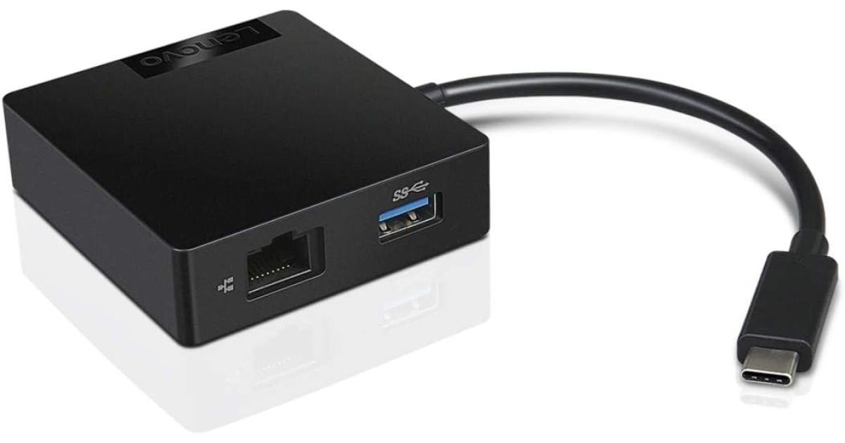 Lenovo USB-C 4-in-1 Travel Hub HDMI Full HD VGA USB 3.0 RJ45 Gigabit Ethernet Compatible with ThinkPad, Yoga & More - Black