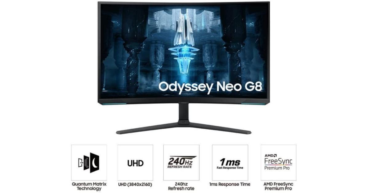 SAMSUNG 32" Odyssey Neo G8 4K UHD 240Hz 1ms G-Sync Curved HDR 2000 G-Sync Compatible Adjustable Stand