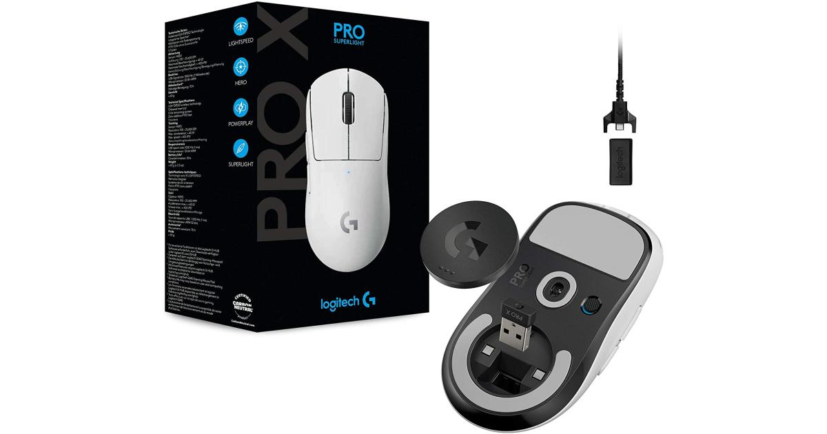Logitech G PRO X SUPERLIGHT Wireless Ultra-Lightweight 63 Grams HERO 25K Sensor 25,600 DPI 5 Button - White
