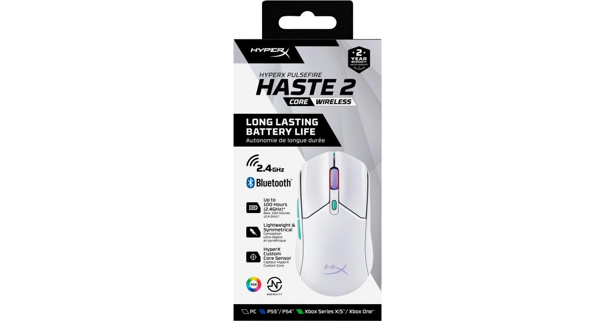 HyperX Pulsefire Haste 2 Core Wireless & Bluetooth Lightweight 59G Long Battery Life Up to 100 hours Long Battery Life Custom Core Sensor - White