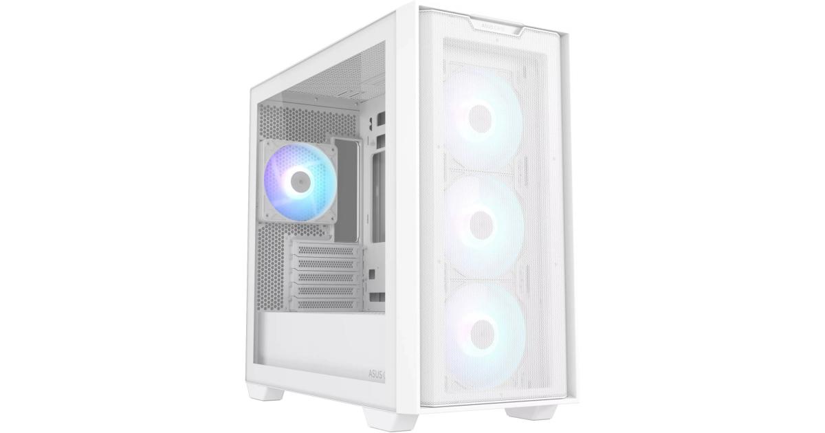 كيس كمبيوتر ASUS A21 Plus Mini Tower Mesh Support Hidden Connectors 360mm Radiators Ample Cable Management w/ 4x ARGB Fans - White