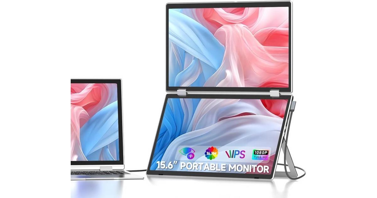 شاشة V2COM M2 15.6" IPS Full HD Triple Screen Extender Portable Folding All Laptops For Windows & Mac VESA Mountable/Ergo Design Built In Speakers