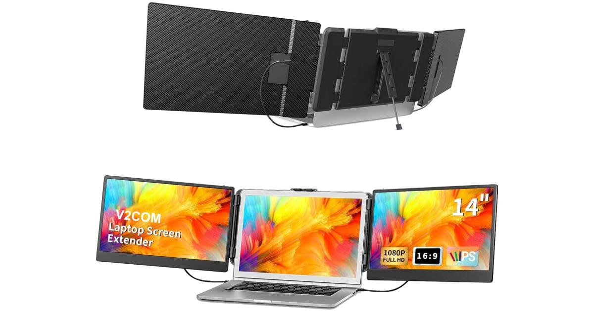 شاشة V2COM S2 14" IPS Full HD Triple Screen Extender Portable for Laptops 13-17.3" with HDMI/USB-A/Type-C Port Built In Speakers