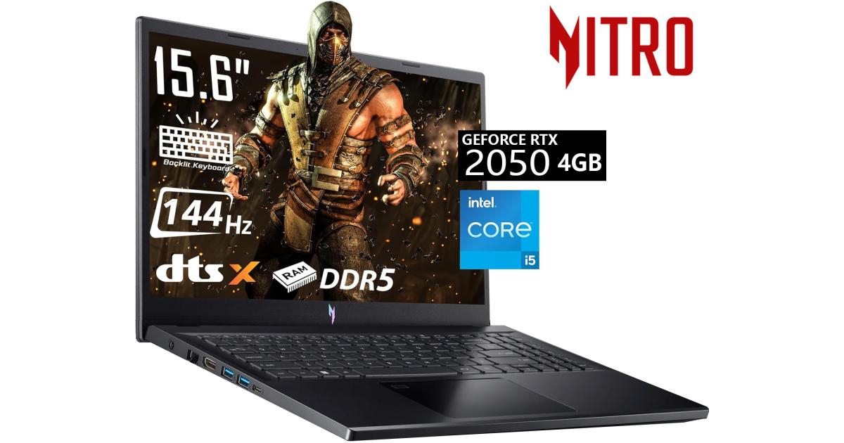 Acer Nitro V15 (2024) ANV15-51-59RM 13Gen Intel Core i5 10-Cores w/ DDR5 Memory & Nvidia RTX 2050 4GB & 144 Hz Display - Black