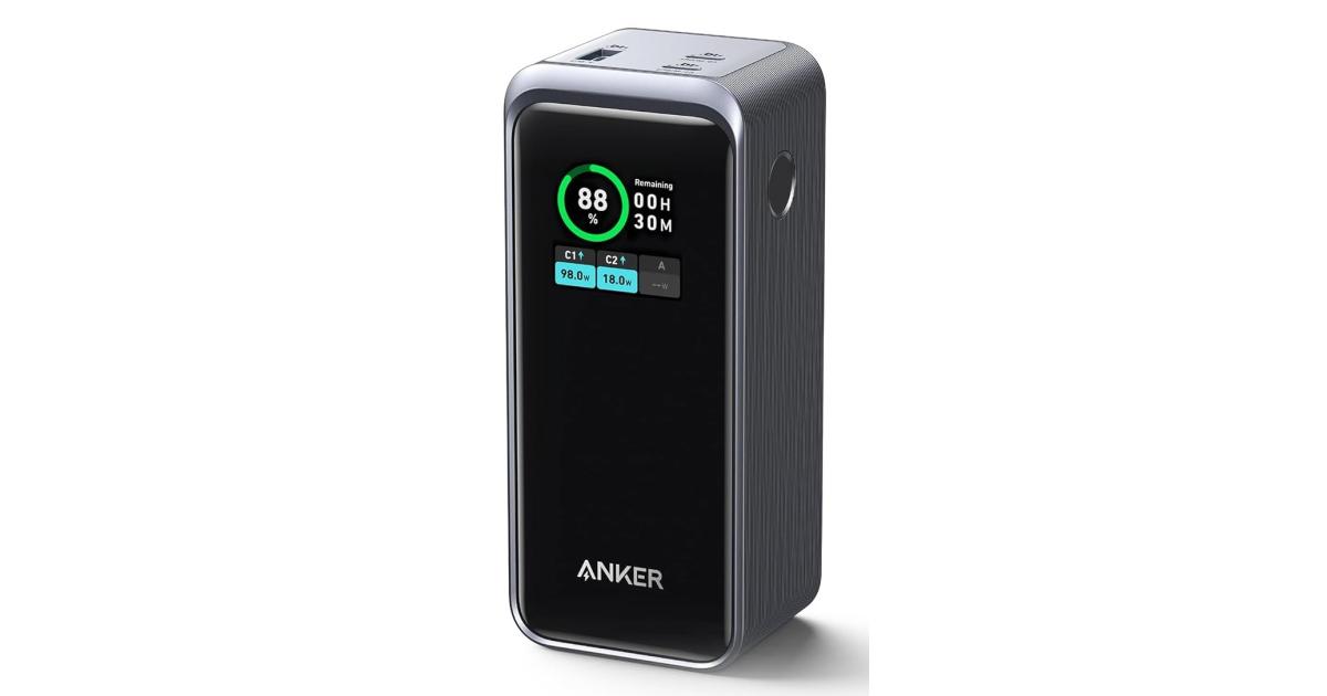 لابتوب آبل MacBook Anker Prime Power Bank, 20,000mAh 200W Portable Laptop Charger for Travel, TSA-Approved, Smart Digital Display, 2 USB-C and 1 USB-A Port, for iPhone 16/15/14 Series, Samsung, , and More Visit the Anker Store - Black