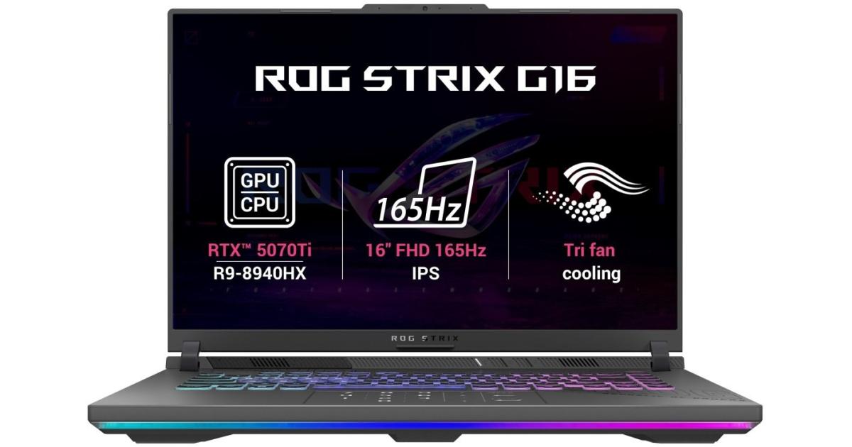 ASUS ROG Strix G16 (2025) G614PR NEW 9Gen AMD Ryzen™ 9 8940HX 16-Cores w/ Nvidia RTX 5070 TI 12GB DDR7 & 16" IPS 165Hz Display - Eclipse Gray