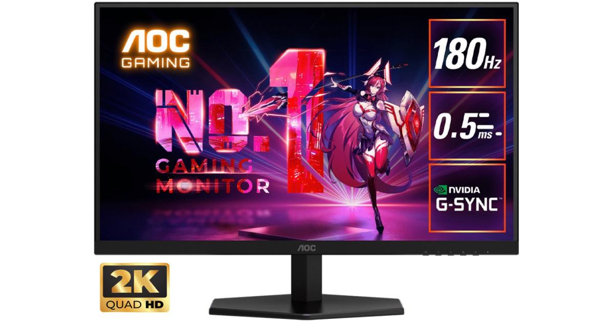 AOC Q27G40E Gaming 27" Fast IPS 2K QHD 180Hz 0.5ms HDR10 sRGB 127% Flicker-Free Six Game Modes G-Sync Compatible w/ HDMI 2.0 & DisplayPort