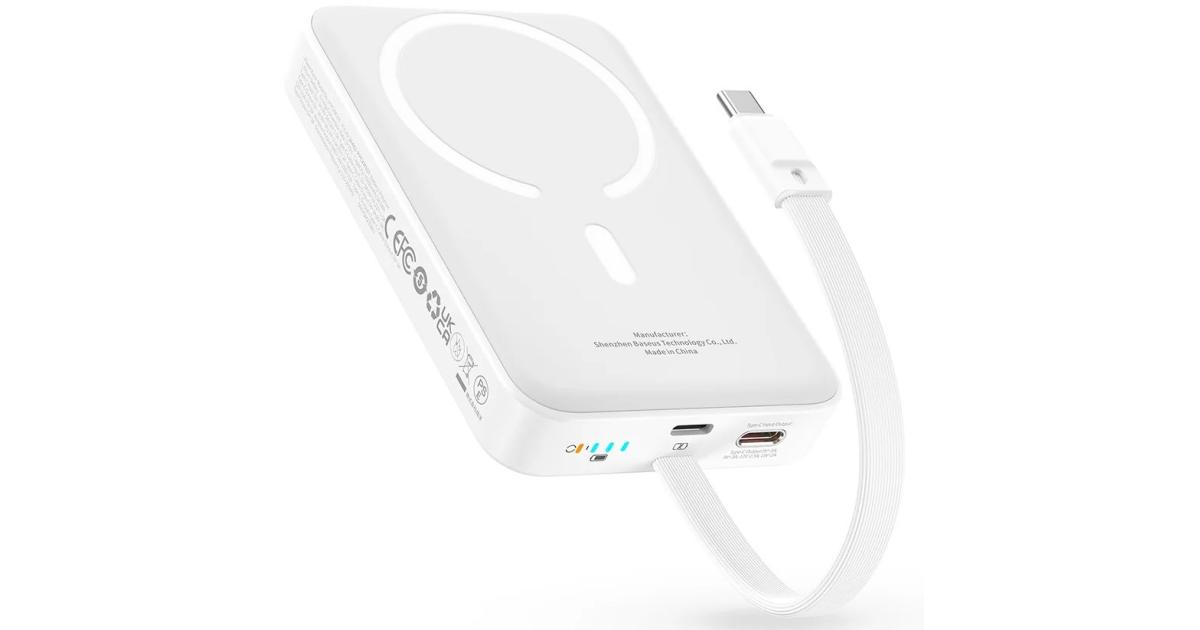 باور بنك (شاحن متنقل) Baseus Magnetic 30W 10000mAh With Built-in USB-C Cable - Black